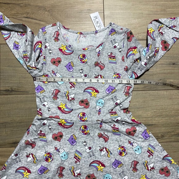 The Children's Place Girls Long Sleeve Printed Skater Everyday Dress Large Gray - Picture 2 of 10